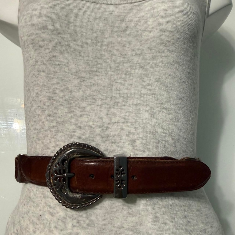 Brown leather belt with silver buckle 40"